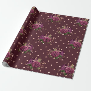 Burgundy - Marsala och Rose Gold Blommig Presentpapper