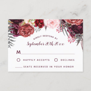 Burgundy Marsala Peony Bröllops OSA-kort OSA Kort