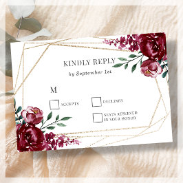 Burgundy | Marsala Red Blommigt Bröllop OSA Card Kort