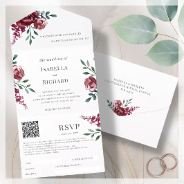 Burgundy | Marsala Red Blommigt | OSA av QR-kod