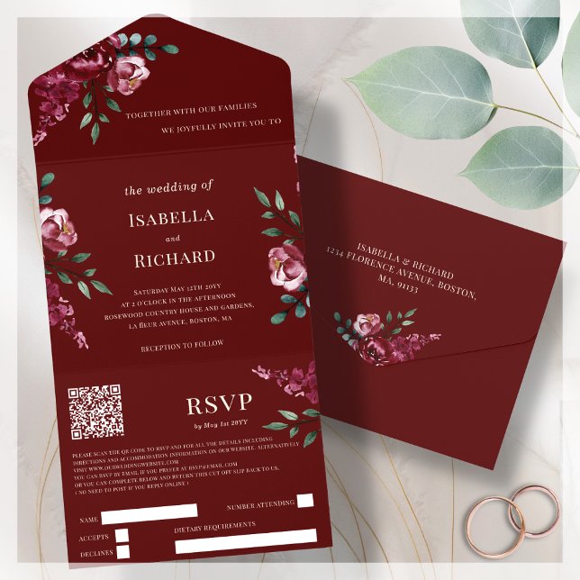 Burgundy | Marsala Red Blommigt | OSA av QR-kod (Skapare uppladdad)