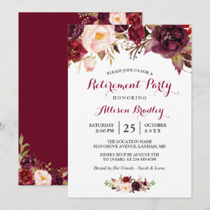 Burgundy Marsala Red Blommigt Pension Party Inbjudningar