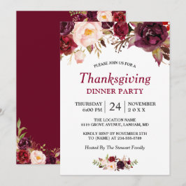 Burgundy Marsala Red Blommigt Thanksgiving Party Inbjudningar