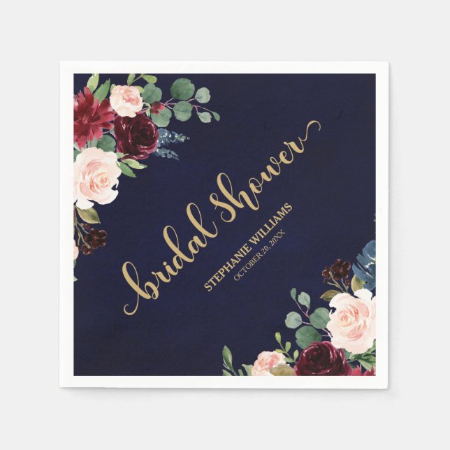 Burgundy Marsala Red Navy Blommigt Möhippa Pappersservett (Framsidan)