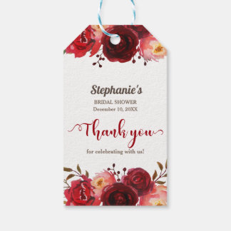 Burgundy Marsala Röd ros Blommigt Möhippa Presentetikett