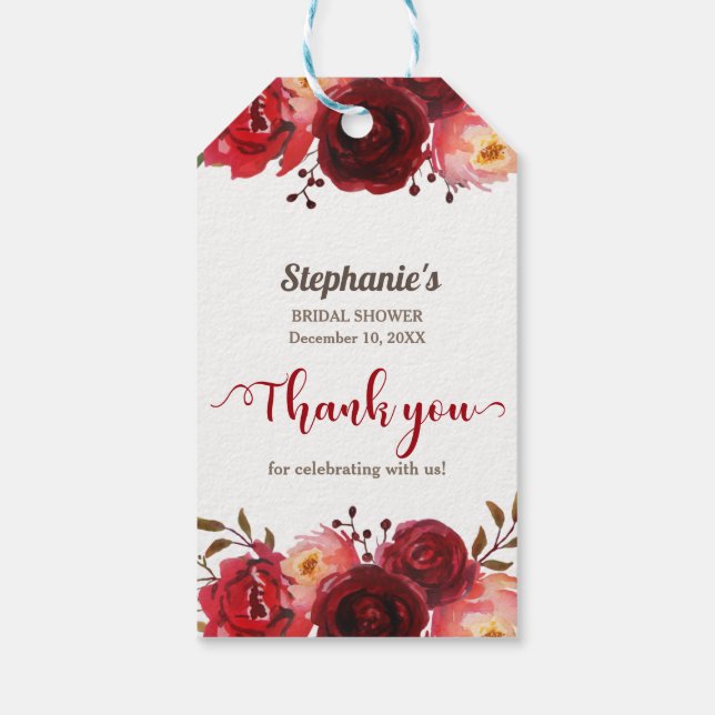 Burgundy Marsala Röd ros Blommigt Möhippa Presentetikett (Baksidan)