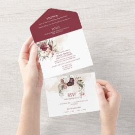Burgundy, Marsala, Rosa Blommigt Bröllop