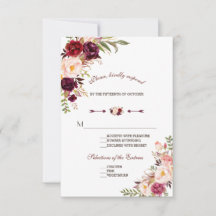 Burgundy Marsala Rosenskär Floral Bröllop RSVP