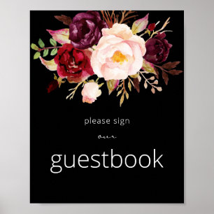 Burgundy Marsala-signera Guestbook Poster svart