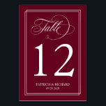 Burgundy Marsala Simple Elegant bröllop Bordsnummer<br><div class="desc">Ett enkelt bordsnummer för calligraphy-chic. Om du har några frågor eller speciella förfrågningar kan du kontakta mig på margherita@bluebirdinvites.com _________________________________________________________________________________ Obs: Du måste ändra bordsnumret på varje kort en åt gången. När du har skapat ett nummer lägger du till i kortet och går sedan tillbaka och gör samma processaa för...</div>