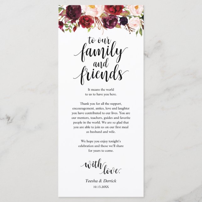 Burgundy Marsala, tack för att du fick ett tackkor Program (Framsida)