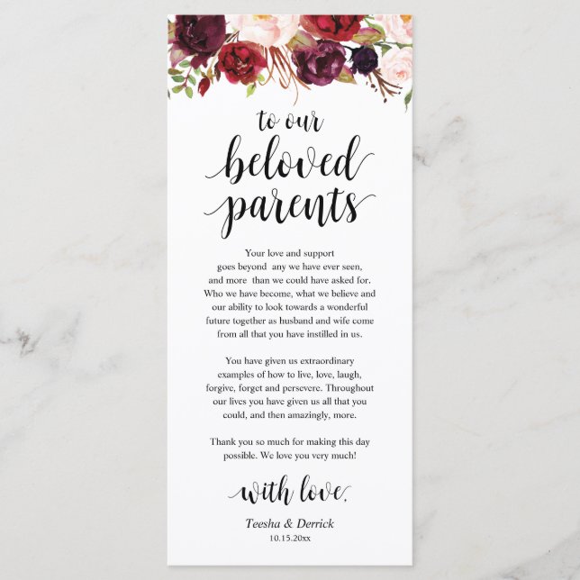 Burgundy Marsala, tack för att du fick ett tackkor Program (Framsida)