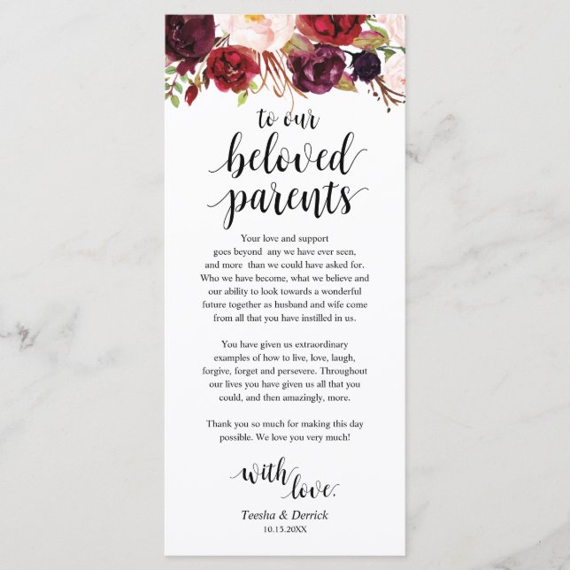 Burgundy Marsala, tack för att du fick ett tackkor Program (Framsida)