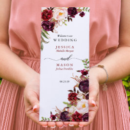 Burgundy Marsala Tri-Fold-Bröllopsprogrammet Reklamblad