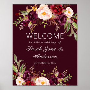 Burgundy Marsala Välkomstskylt Poster