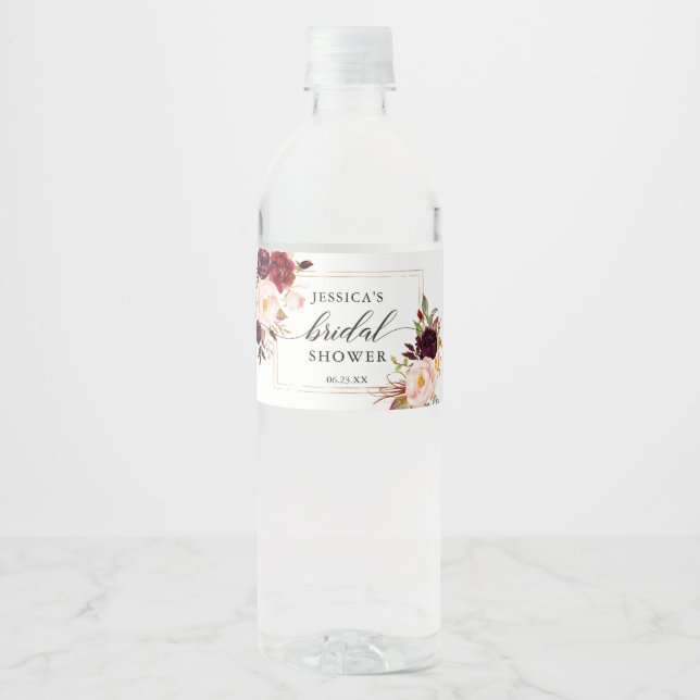 Burgundy Marsala Vattenflaska Label Vattenflaskor Etikett (Framsida)