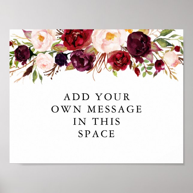 Burgundy Marsala Vinyl Anpassningsbar Sign Poster (Framsidan)