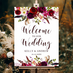 Burgundy Marsala Watercolor Blommigt Välkommen Brö Poster