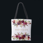 Burgundy Marsala Watercolor Bohemian Blommigt Tygkasse<br><div class="desc">Bohemian stil Allover Print Tote Bag med vattenfärgillustration av burgundi,  Marsala,  röda och rosa peonies och ro med fjädrar accent. Användan "Anpassa" om du vill ändra färg,  storlek och typsnitt. Det här är perfekt till hösten | Fall- och vinterhändelser. Matchande objekt är också tillgängliga.</div>