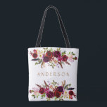 Burgundy Marsala Watercolor Bohemian Blommigt Tygkasse<br><div class="desc">Bohemian stil Allover Print Tote Bag med vattenfärgillustration av burgundi,  Marsala,  röda och rosa peonies och ro med fjädrar accent. Användan "Anpassa" om du vill ändra färg,  storlek och typsnitt. Det här är perfekt till hösten | Fall- och vinterhändelser. Matchande objekt är också tillgängliga.</div>
