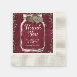 Burgundy Mason Burk Rustic Wood Tack Bröllop Pappersservett