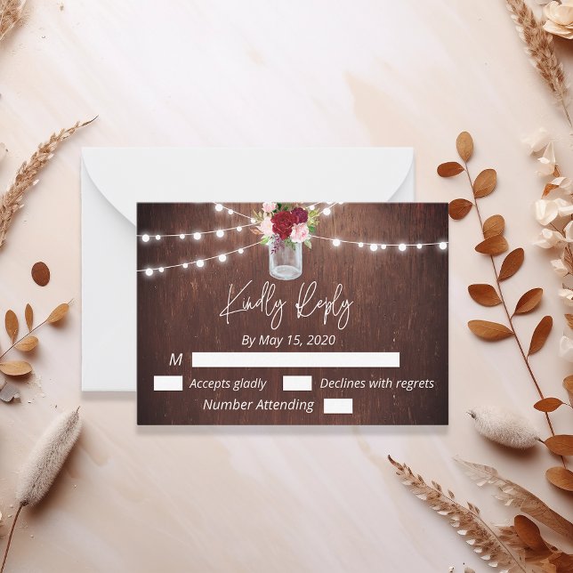 Burgundy Mason Burk Wood Budget Ljus Flower OSA Anteckningskort (Skapare uppladdad)