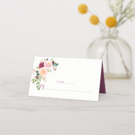 Burgundy Mauve Blommigt Bouquet-platskort Placeringskort