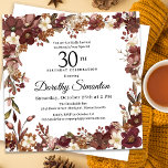 Burgundy Mauve Ivory Fall Blommigt 30års födelseda Inbjudningar<br><div class="desc">Elegant burgundröd,  mauv rosa och elfenbensvit blommor skapar en mycket söt blommigt ram. Berries och grenar ge är en modern och rustik Boho-vibe. Namn som fyller år skrivs i ett tidlöst skript. Denna punkt är en del av insamlingen av Blommigten Burgundy,  Mauve och White.</div>