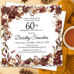 Burgundy Mauve Ivory Fall Blommigt 60:e födelsedag Inbjudningar<br><div class="desc">Elegant burgundröd,  mauv rosa och elfenbensvit blommor skapar en mycket söt blommigt ram. Berries och grenar ge är en modern och rustik Boho-vibe. Namn som fyller år skrivs i ett tidlöst skript. Denna punkt är en del av insamlingen av Blommigten Burgundy,  Mauve och White.</div>