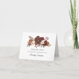 Burgundy Mauve Ivory Fall Blommigt 70:e födelsedag Tack Kort