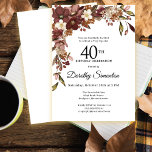 Burgundy Mauve Ivory Fall Flowers 40:e födelsedage Inbjudningar<br><div class="desc">Elegant burgundi,  mauve och elfenbensvita blommor skapar en mycket söt blommigt arrangemang. Berries och grenar ge är en modern och rustik Boho-vibe. Namn som fyller år skrivs i ett tidlöst skript. Denna punkt är en del av insamlingen av Blommigten Burgundy,  Mauve och White.</div>