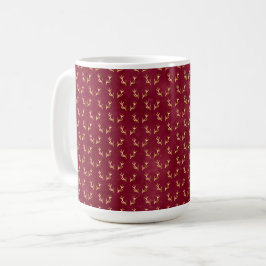 BURGUNDY MED GULD ANTLER HORNS KAFFEMUGG