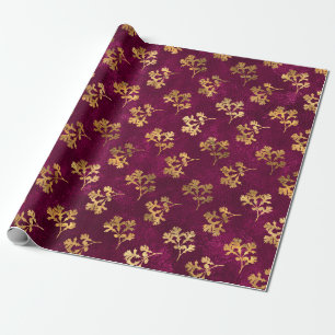 BURGUNDY MED GULD PARSLEY LÖV PRESENTPAPPER