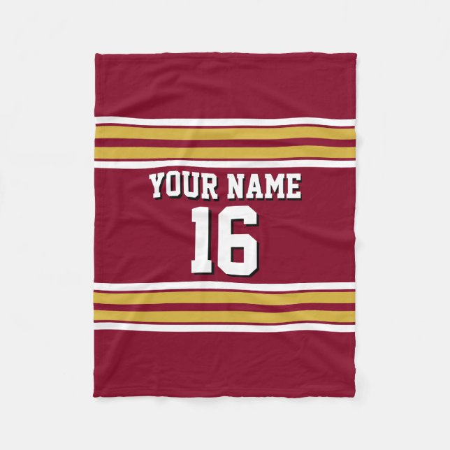 Burgundy med Guld White Rand Team Jersey Fleecefilt (Framsidan)