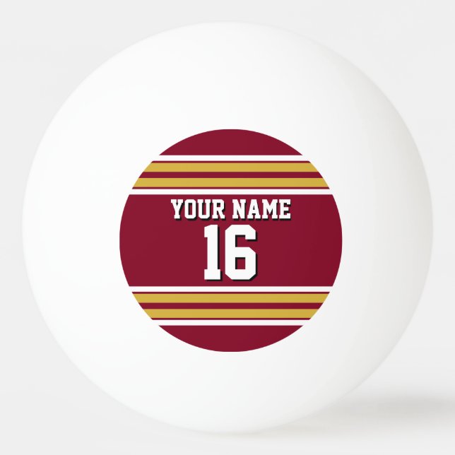 Burgundy med Guld White Rand Team Jersey Pingisboll (Framsidan)