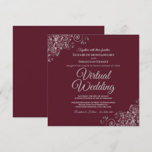 Burgundy med Lacy Silver Elegant Virtuellare Bröll Inbjudningar
