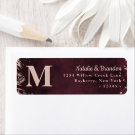 Burgundy med Ro Guld Monogram Returadress Returadress Etikett