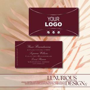 Burgundy med Silver dekordiamanter och Logotyp Lux Visitkort