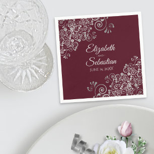 Burgundy med Silver Frills Elegant bröllop Pappersservett
