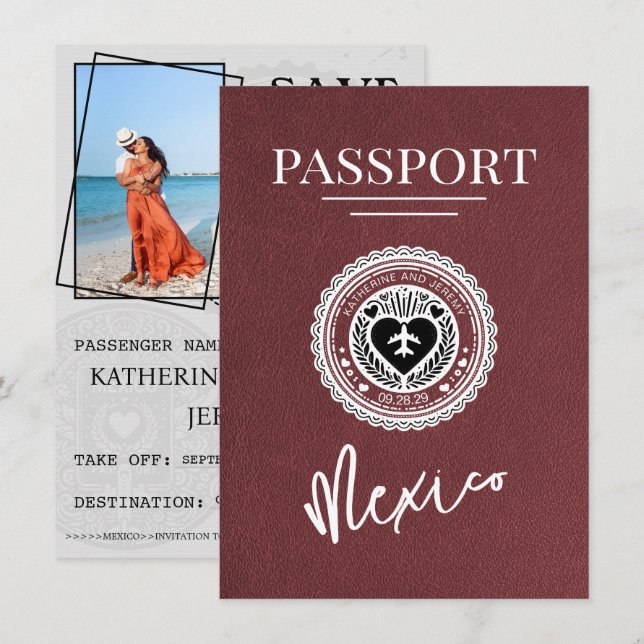 Burgundy Mexico Passport Spara datum Datumet (Fram/baksida)