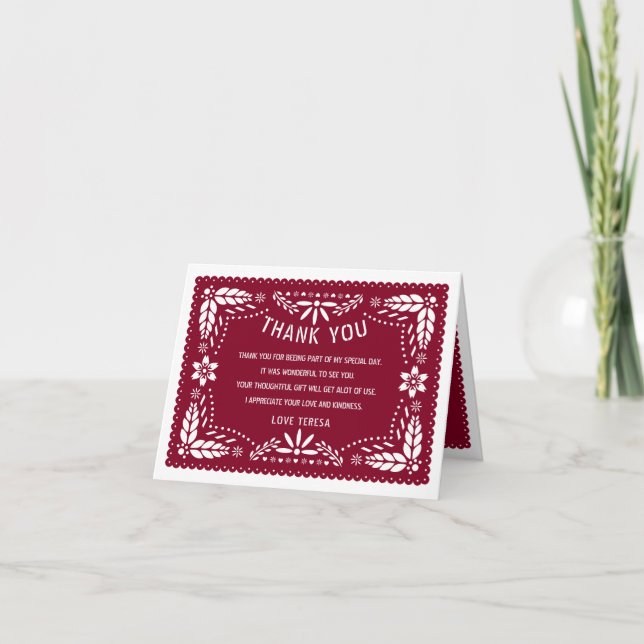 Burgundy mexikansk papel picado QUINCEAÑERA Tack Kort (Framsida)