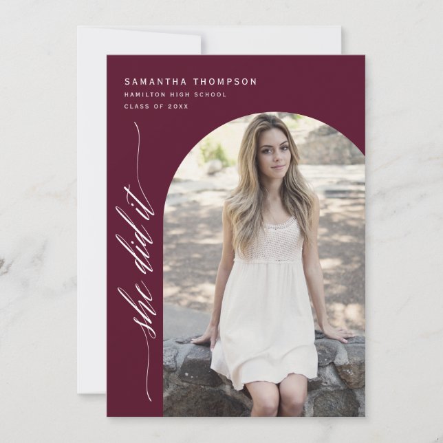 Burgundy Minimal, hon gjorde det Studenten Arch Ph Inbjudningar (Framsida)