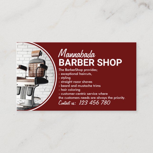 Burgundy Minimal Stil Hair Salon Foton av Barber Visitkort (Framsida)