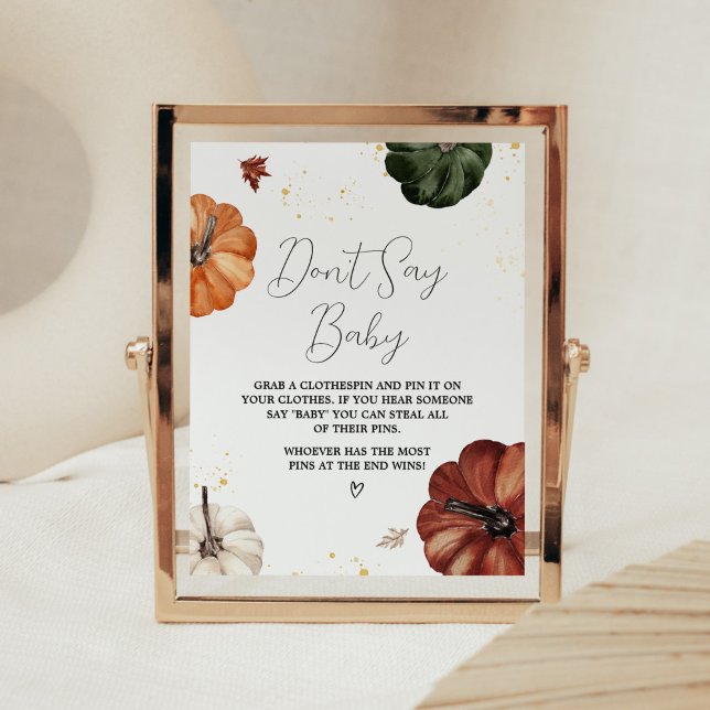 Burgundy Minimalist Autumn Pumpkin Säg inte Baby Poster (Minimalist Autumn Pumpkin Baby Shower Don't Say Baby Sign)