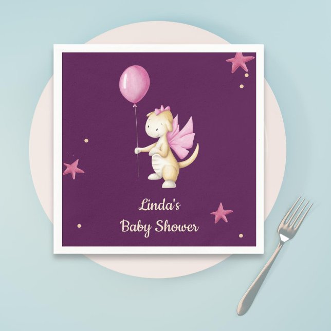 Burgundy Minimalist Baby Dragon Girl Baby Shower Pappersservett (Skapare uppladdad)