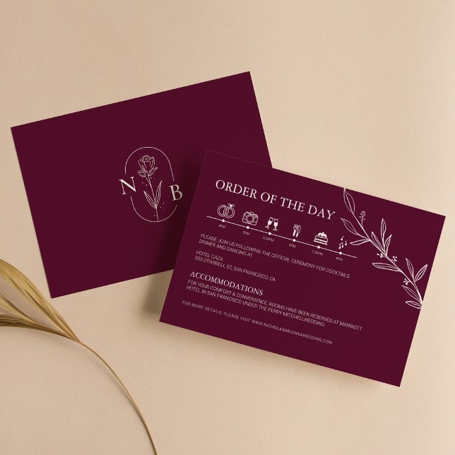 Burgundy Minimalist Boho Wedding Timeline Tilläggskort (Skapare uppladdad)