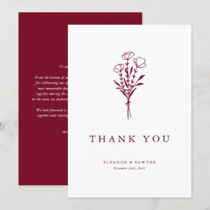 Burgundy Minimalist Botanicals Bröllop Tack Kort