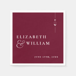 Burgundy Minimalist Elegant Monogram Bröllop Pappersservett