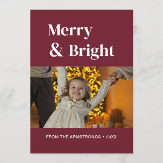 Burgundy Minimalist Merry Bright Jul Julkort
