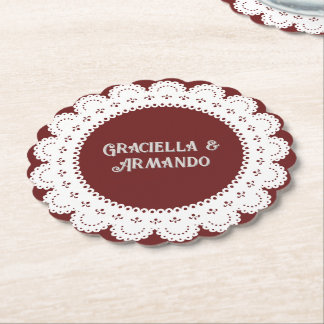 Burgundy Minimalist Paper Wedding Coasters Underlägg Papper